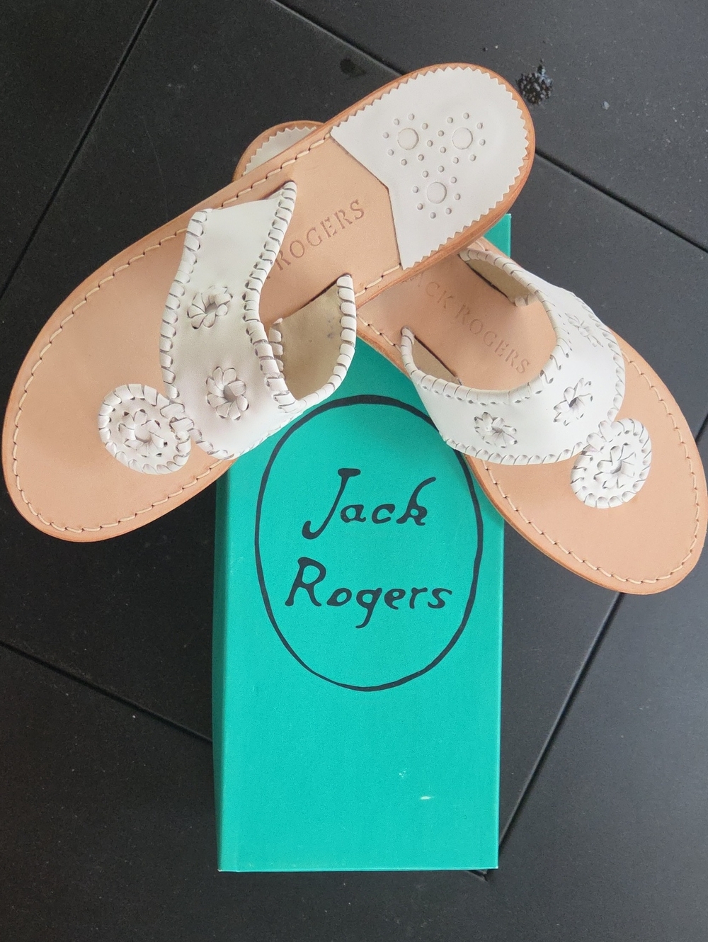 Jack Rogers White Leather Women's Sandals with Whipstitch